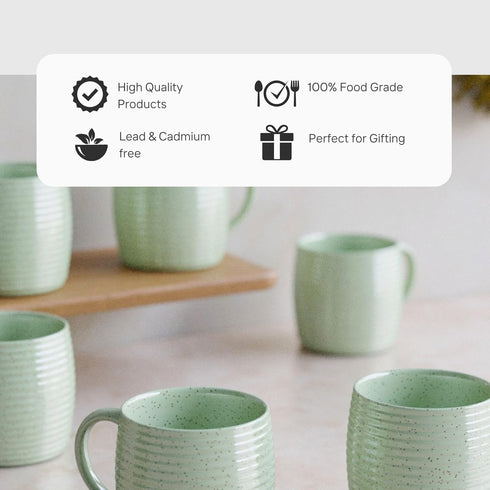 Minty Ring Ceramic Tea Cups Set of 6 - The Earth Store - Cup Sets